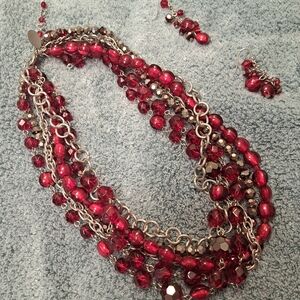 White House Black Market Red and Silver Necklace Set